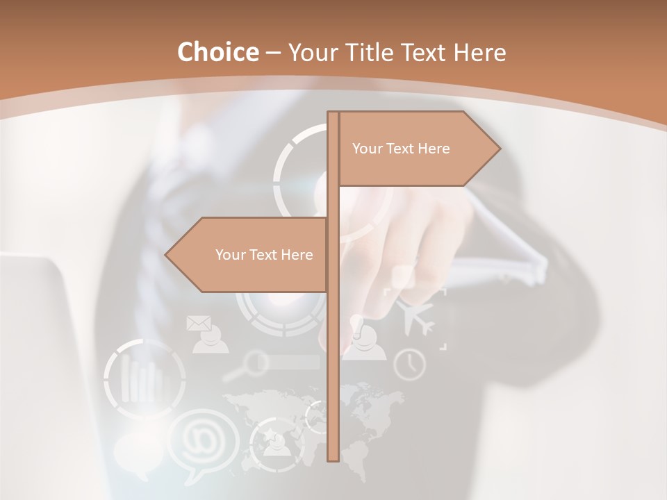 A Woman In A Business Suit Touching A Touch Screen PowerPoint Template