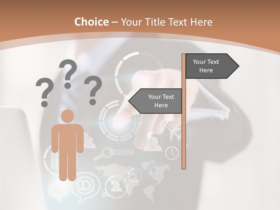 A Woman In A Business Suit Touching A Touch Screen PowerPoint Template