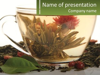 A Cup Of Green Tea With A Red Flower In It PowerPoint Template