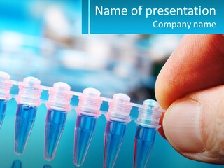 A Hand Holding A Row Of Blue And Pink Tubes PowerPoint Template
