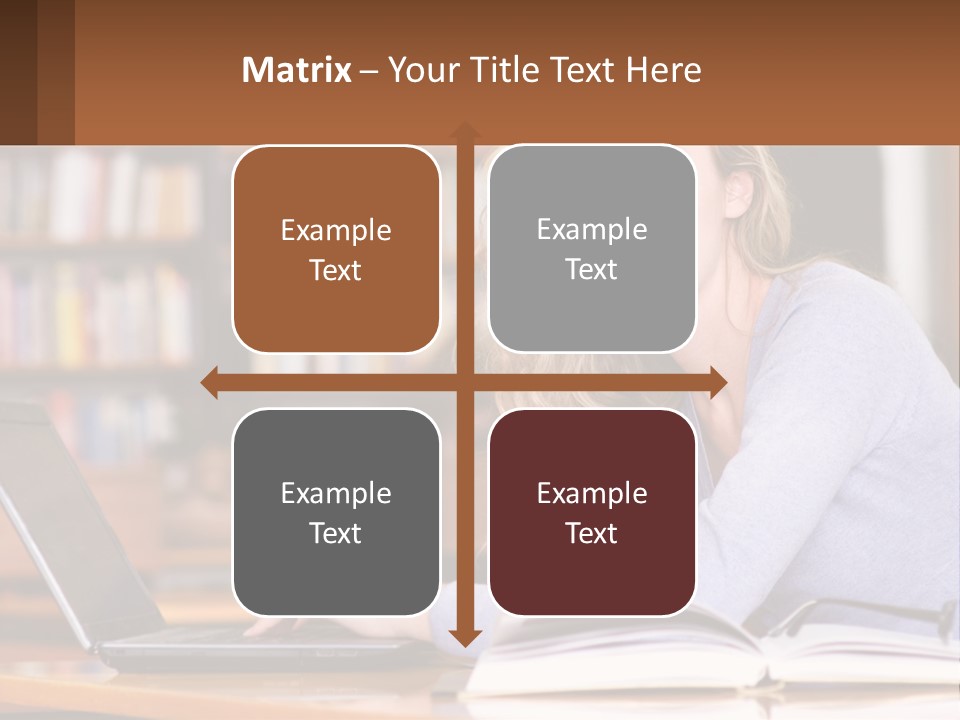 A Woman Sitting At A Table With A Book In Front Of Her PowerPoint Template