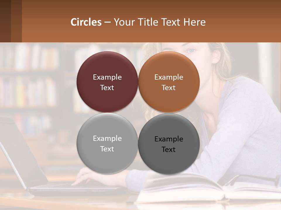 A Woman Sitting At A Table With A Book In Front Of Her PowerPoint Template