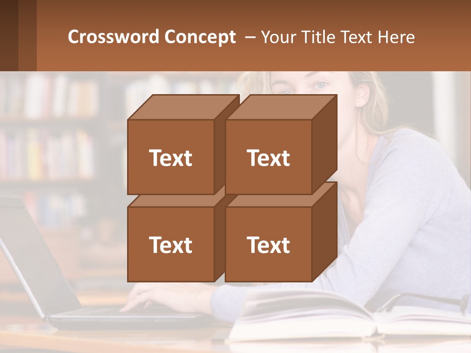 A Woman Sitting At A Table With A Book In Front Of Her PowerPoint Template