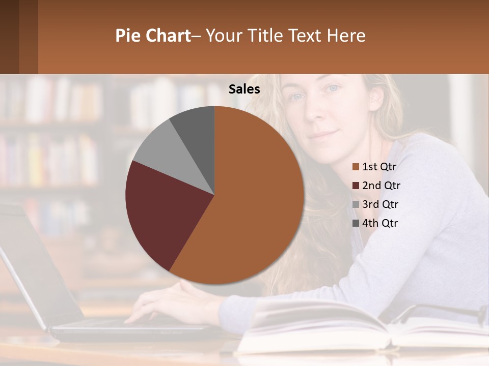 A Woman Sitting At A Table With A Book In Front Of Her PowerPoint Template
