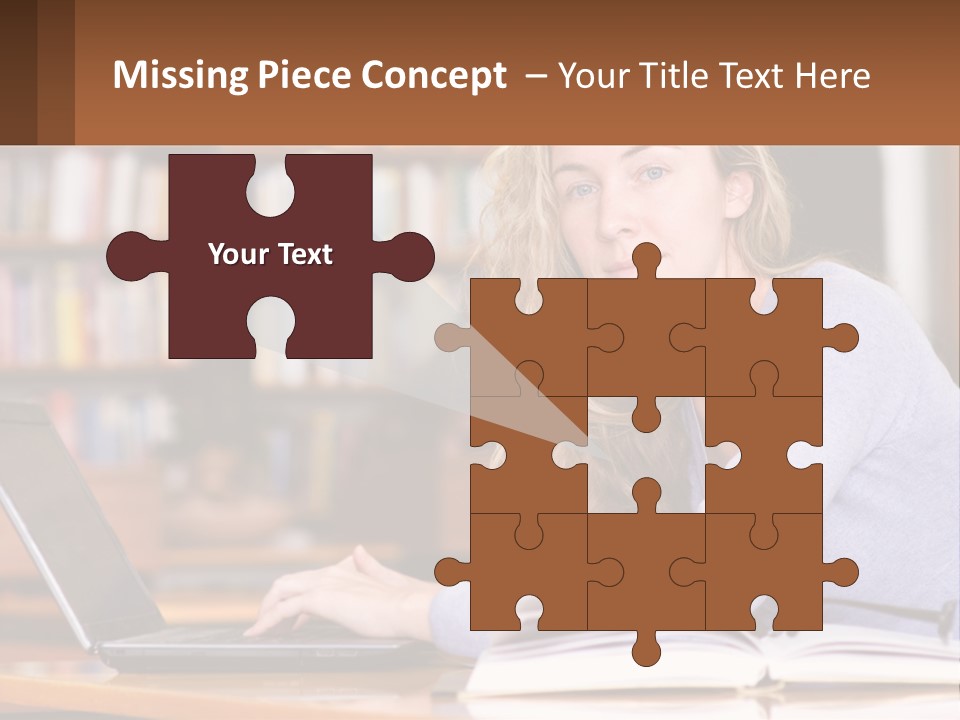 A Woman Sitting At A Table With A Book In Front Of Her PowerPoint Template