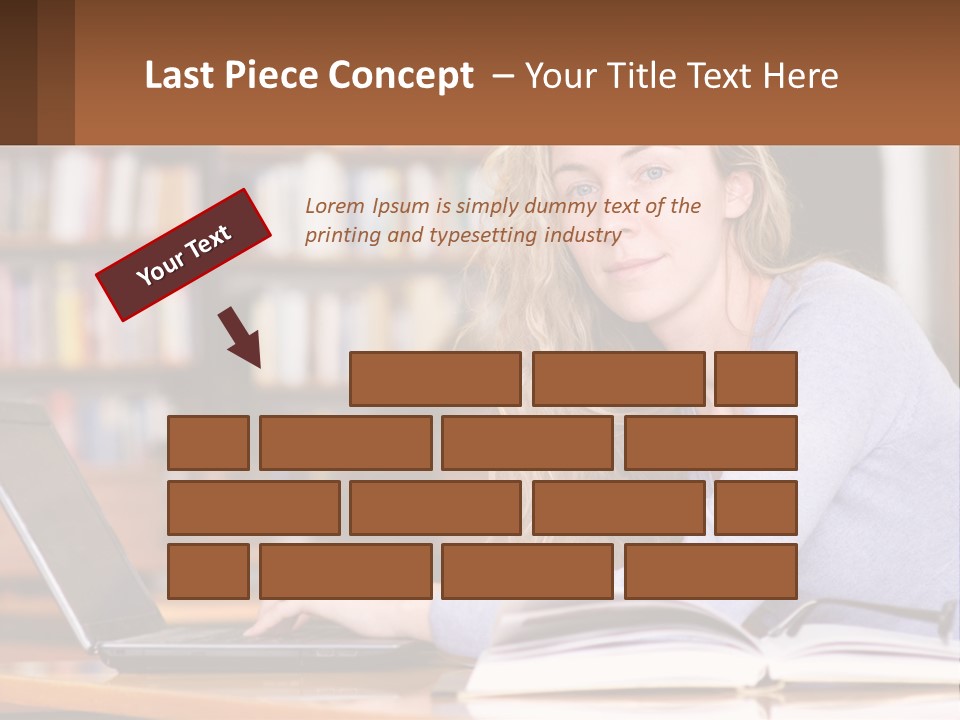 A Woman Sitting At A Table With A Book In Front Of Her PowerPoint Template