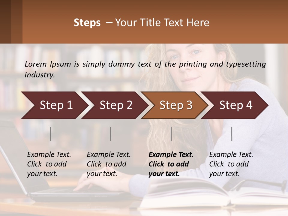 A Woman Sitting At A Table With A Book In Front Of Her PowerPoint Template