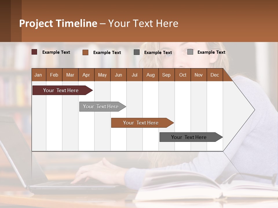 A Woman Sitting At A Table With A Book In Front Of Her PowerPoint Template