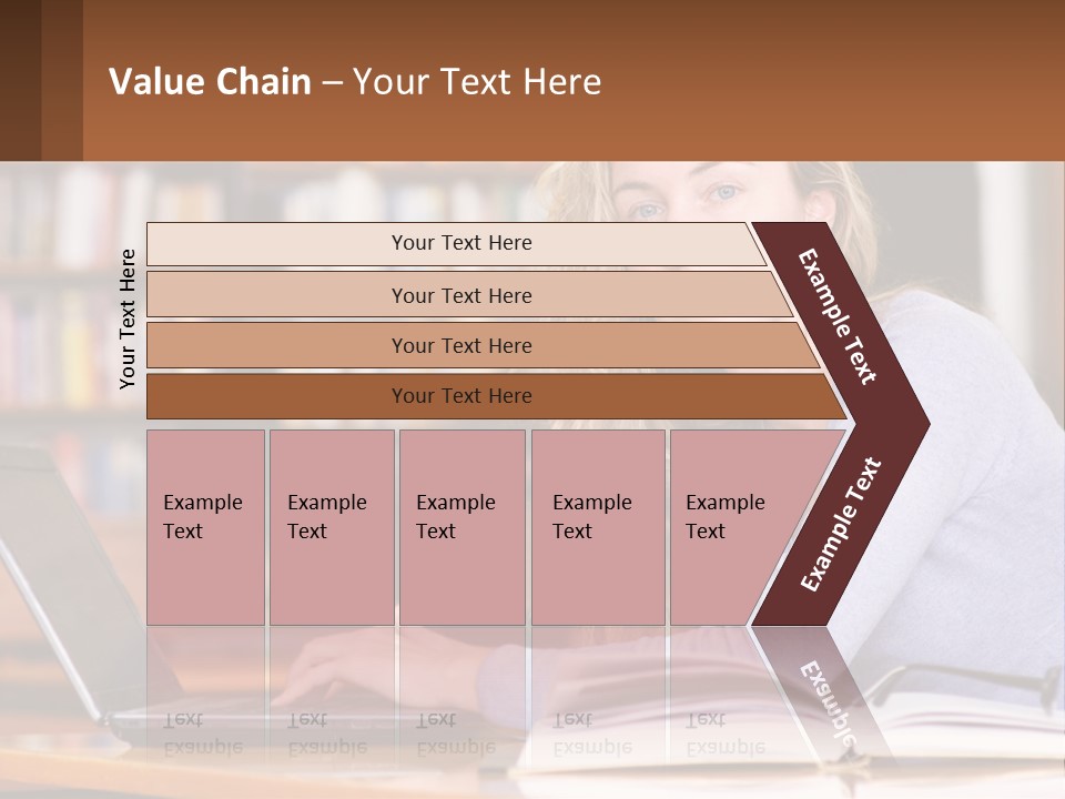 A Woman Sitting At A Table With A Book In Front Of Her PowerPoint Template