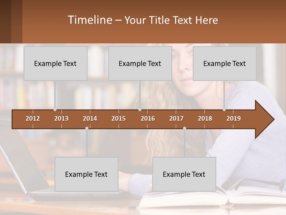 A Woman Sitting At A Table With A Book In Front Of Her PowerPoint Template