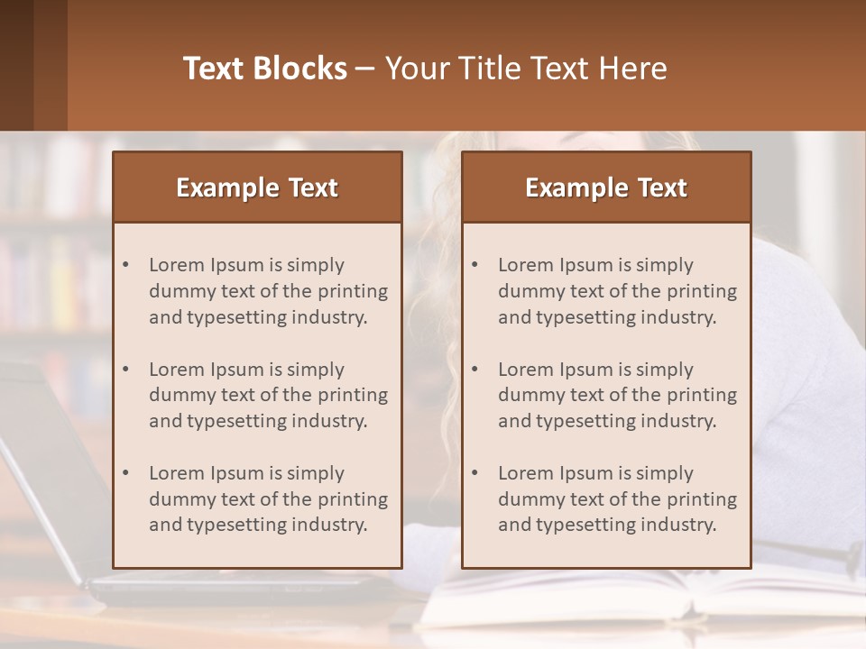 A Woman Sitting At A Table With A Book In Front Of Her PowerPoint Template