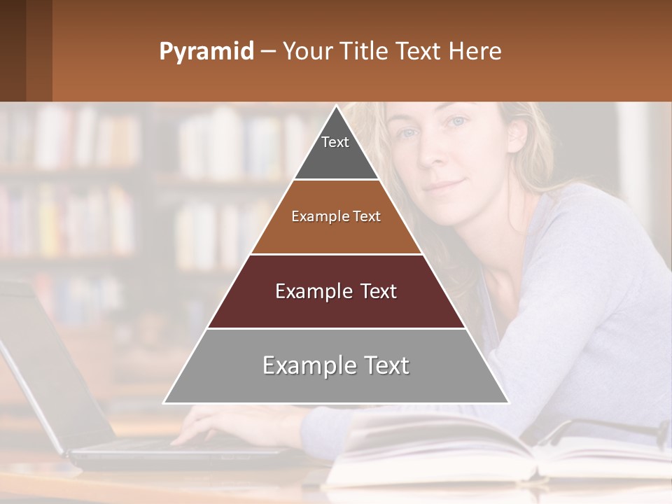 A Woman Sitting At A Table With A Book In Front Of Her PowerPoint Template
