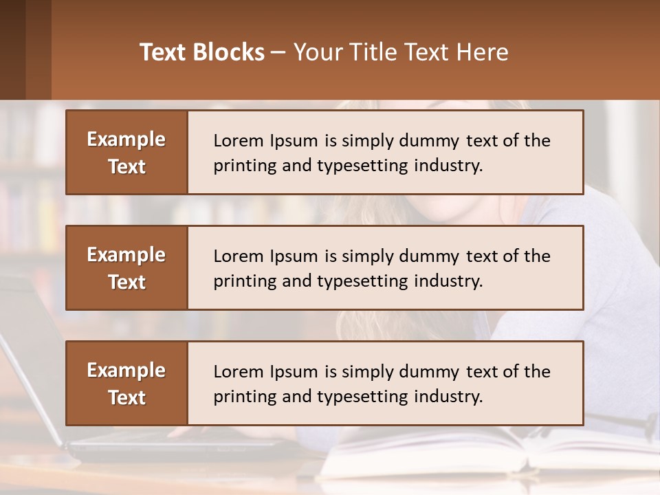 A Woman Sitting At A Table With A Book In Front Of Her PowerPoint Template