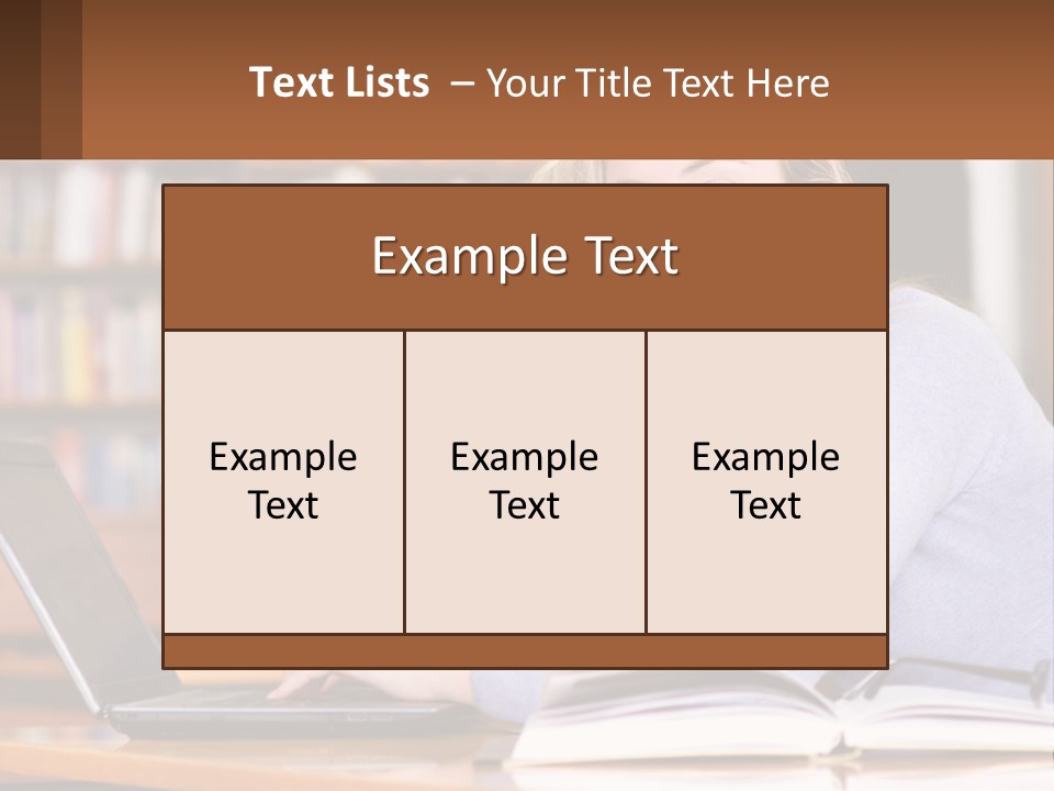 A Woman Sitting At A Table With A Book In Front Of Her PowerPoint Template
