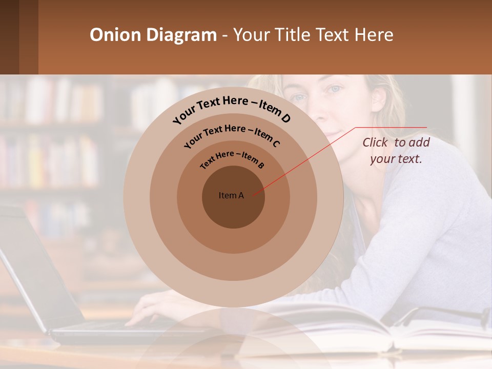 A Woman Sitting At A Table With A Book In Front Of Her PowerPoint Template