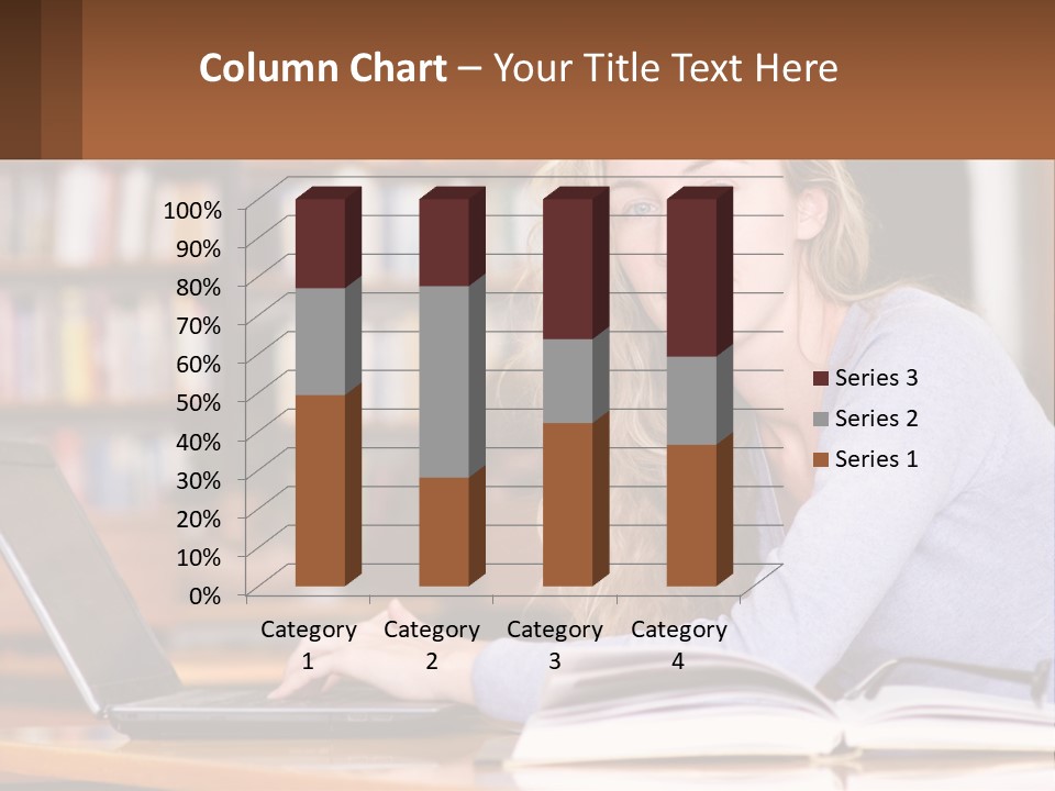 A Woman Sitting At A Table With A Book In Front Of Her PowerPoint Template