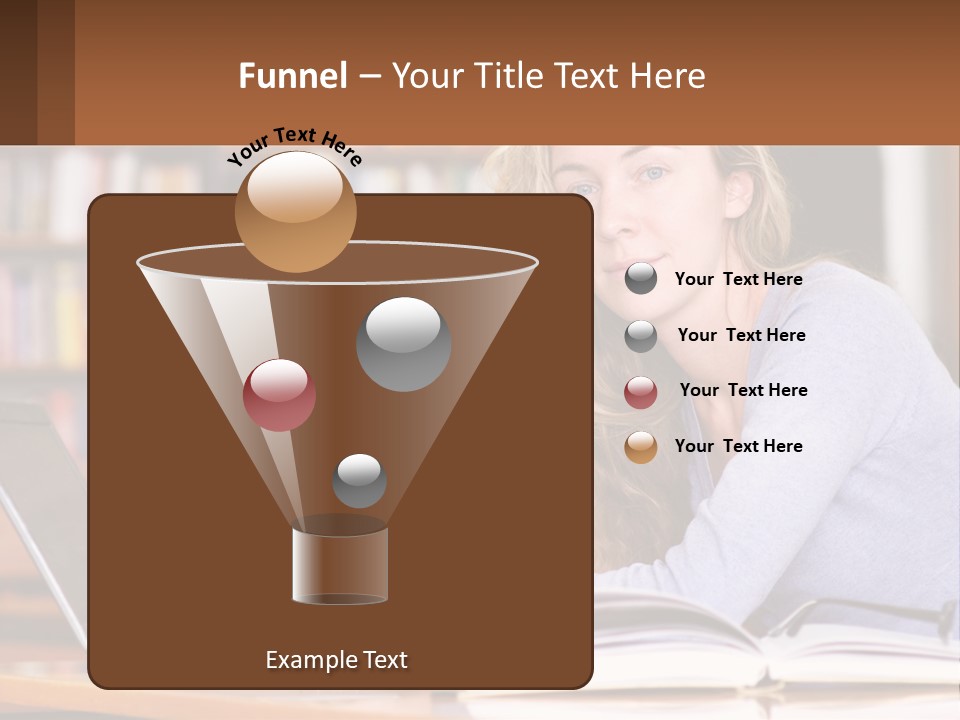 A Woman Sitting At A Table With A Book In Front Of Her PowerPoint Template