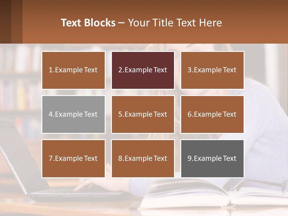 A Woman Sitting At A Table With A Book In Front Of Her PowerPoint Template