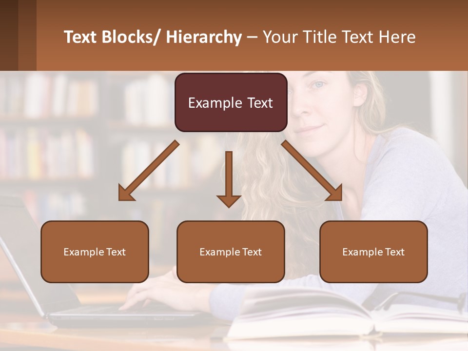 A Woman Sitting At A Table With A Book In Front Of Her PowerPoint Template