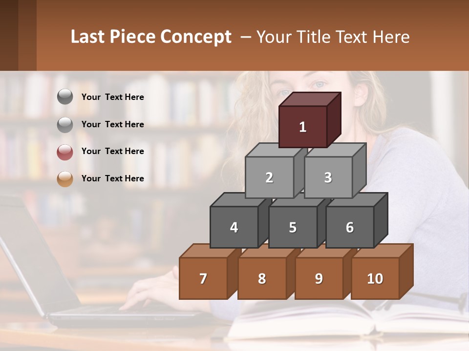 A Woman Sitting At A Table With A Book In Front Of Her PowerPoint Template