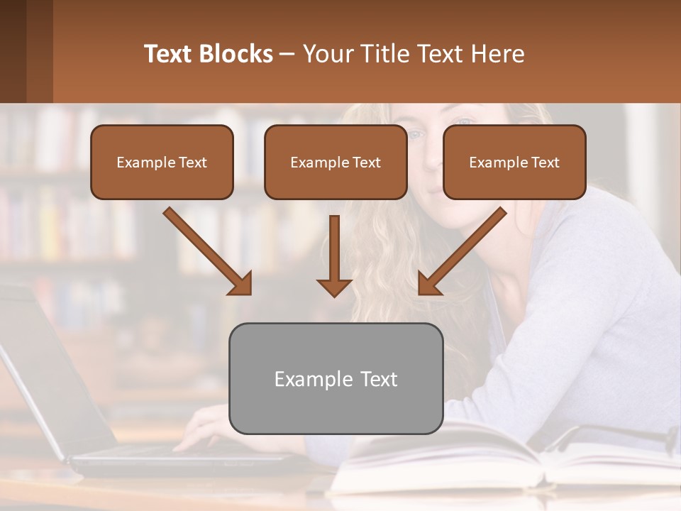 A Woman Sitting At A Table With A Book In Front Of Her PowerPoint Template