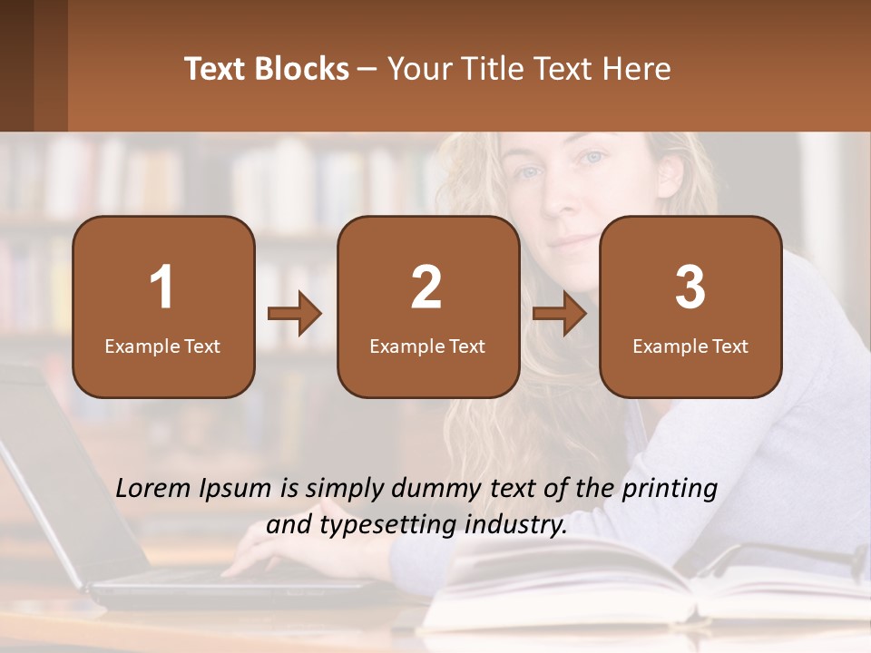 A Woman Sitting At A Table With A Book In Front Of Her PowerPoint Template