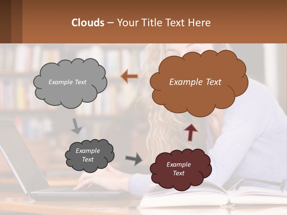 A Woman Sitting At A Table With A Book In Front Of Her PowerPoint Template
