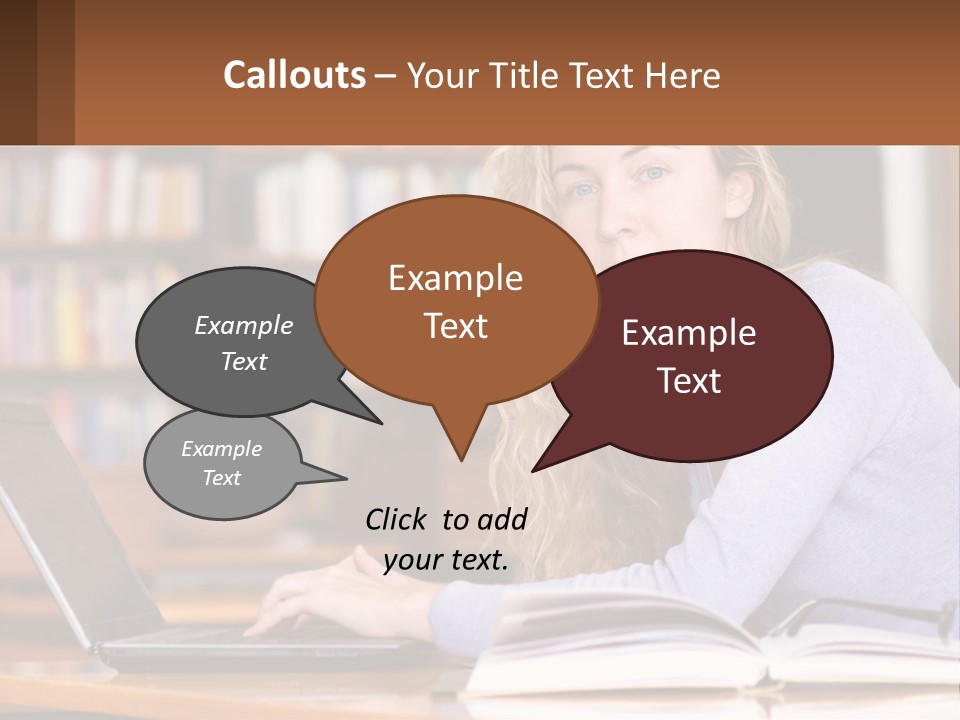 A Woman Sitting At A Table With A Book In Front Of Her PowerPoint Template
