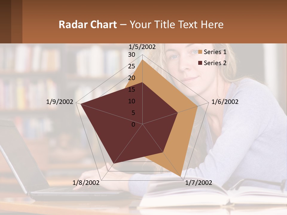 A Woman Sitting At A Table With A Book In Front Of Her PowerPoint Template