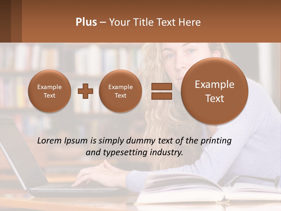 A Woman Sitting At A Table With A Book In Front Of Her PowerPoint Template