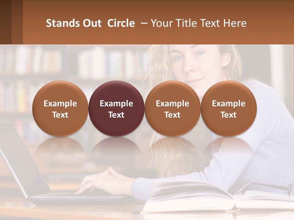 A Woman Sitting At A Table With A Book In Front Of Her PowerPoint Template