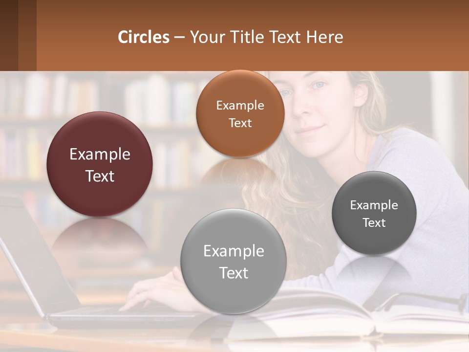 A Woman Sitting At A Table With A Book In Front Of Her PowerPoint Template