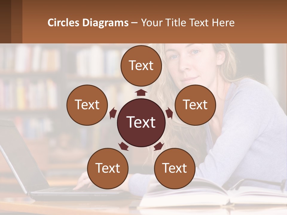 A Woman Sitting At A Table With A Book In Front Of Her PowerPoint Template