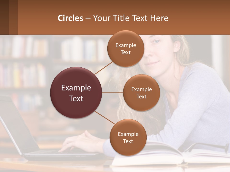 A Woman Sitting At A Table With A Book In Front Of Her PowerPoint Template