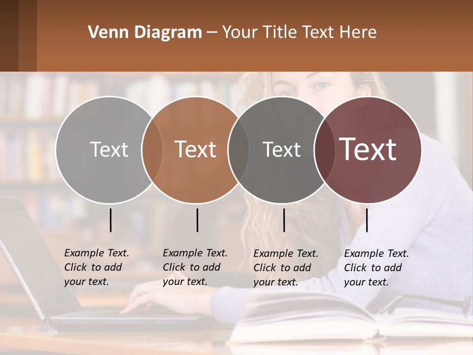 A Woman Sitting At A Table With A Book In Front Of Her PowerPoint Template