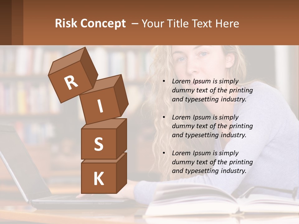 A Woman Sitting At A Table With A Book In Front Of Her PowerPoint Template