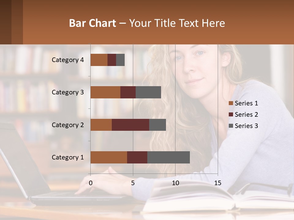 A Woman Sitting At A Table With A Book In Front Of Her PowerPoint Template