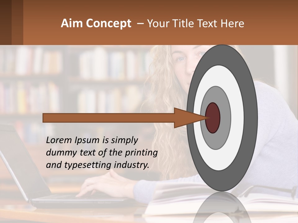 A Woman Sitting At A Table With A Book In Front Of Her PowerPoint Template