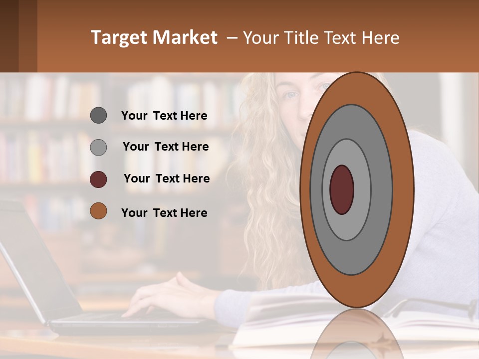 A Woman Sitting At A Table With A Book In Front Of Her PowerPoint Template