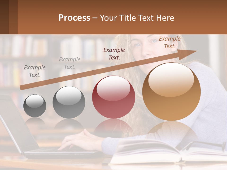 A Woman Sitting At A Table With A Book In Front Of Her PowerPoint Template