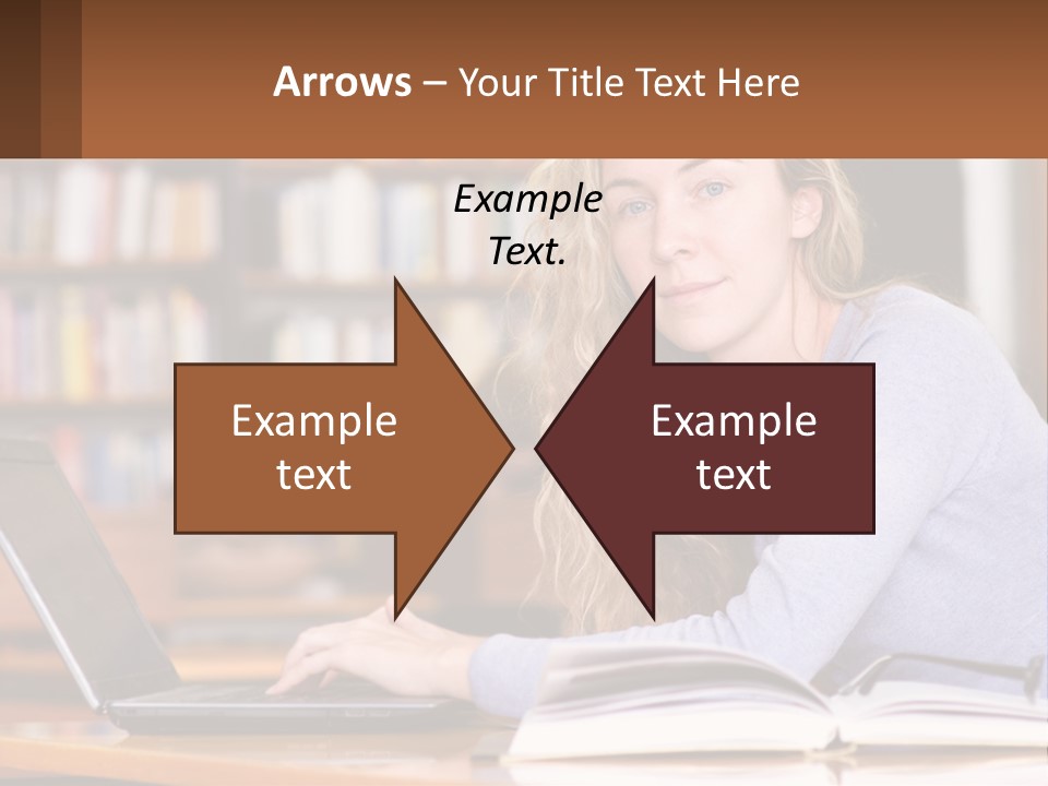 A Woman Sitting At A Table With A Book In Front Of Her PowerPoint Template