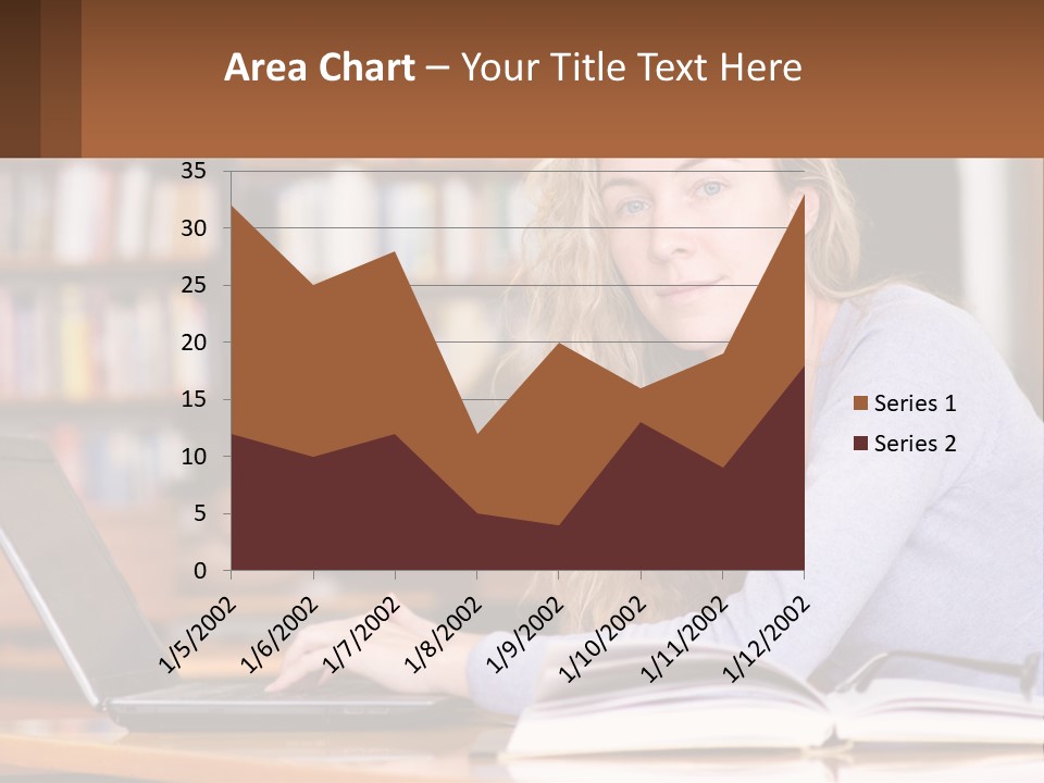 A Woman Sitting At A Table With A Book In Front Of Her PowerPoint Template