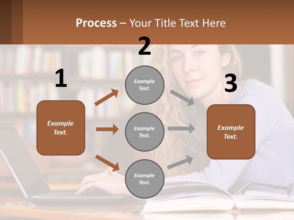 A Woman Sitting At A Table With A Book In Front Of Her PowerPoint Template