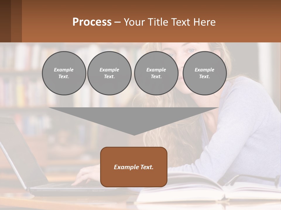 A Woman Sitting At A Table With A Book In Front Of Her PowerPoint Template