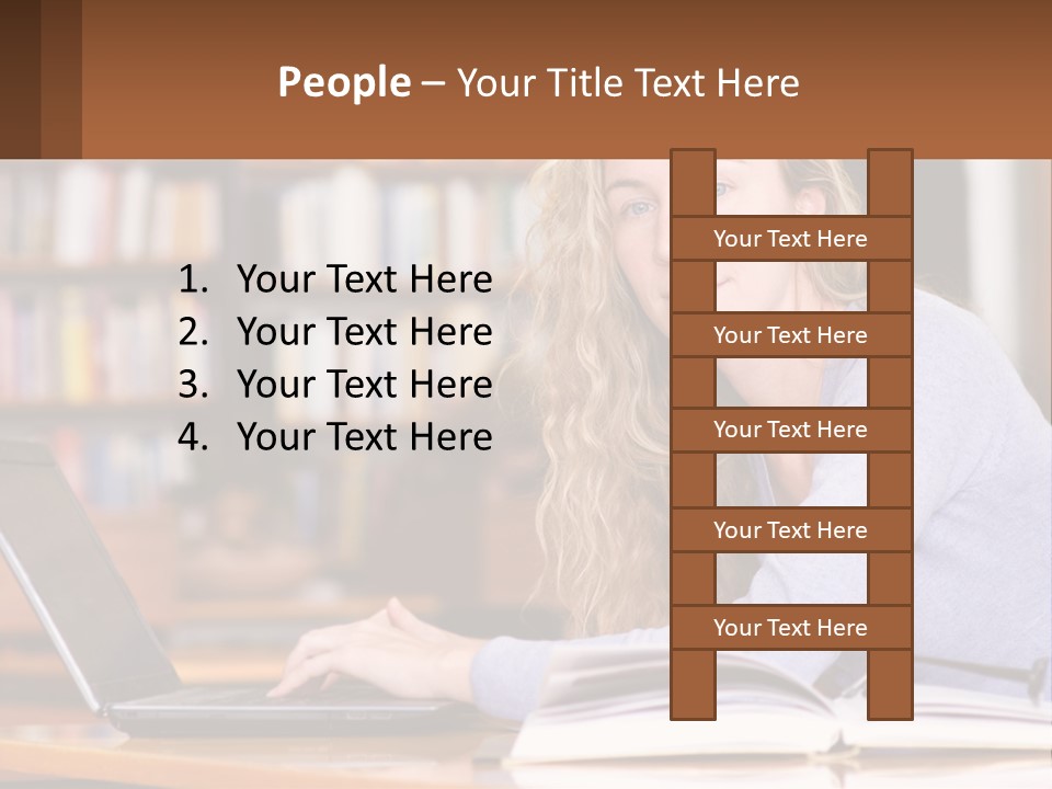 A Woman Sitting At A Table With A Book In Front Of Her PowerPoint Template