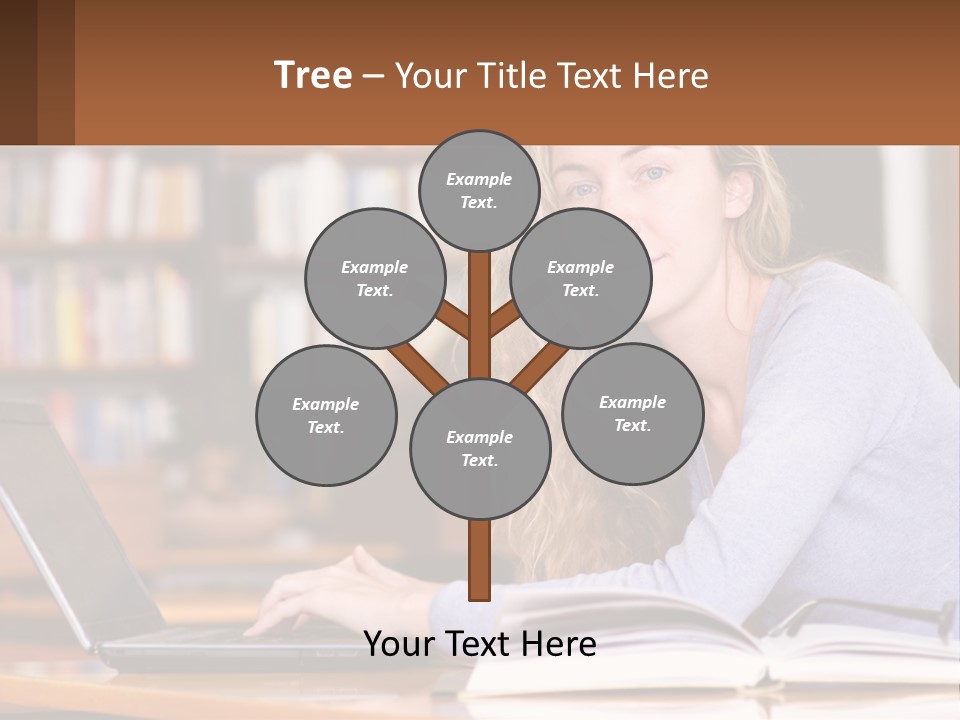 A Woman Sitting At A Table With A Book In Front Of Her PowerPoint Template