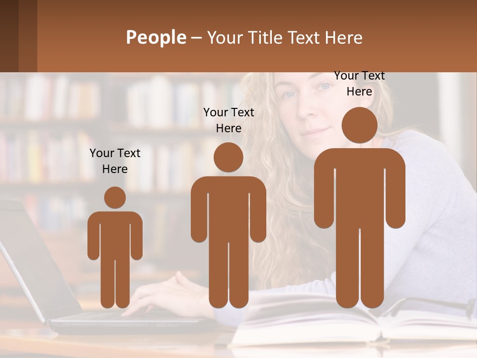 A Woman Sitting At A Table With A Book In Front Of Her PowerPoint Template