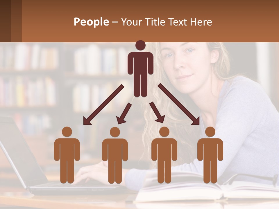 A Woman Sitting At A Table With A Book In Front Of Her PowerPoint Template
