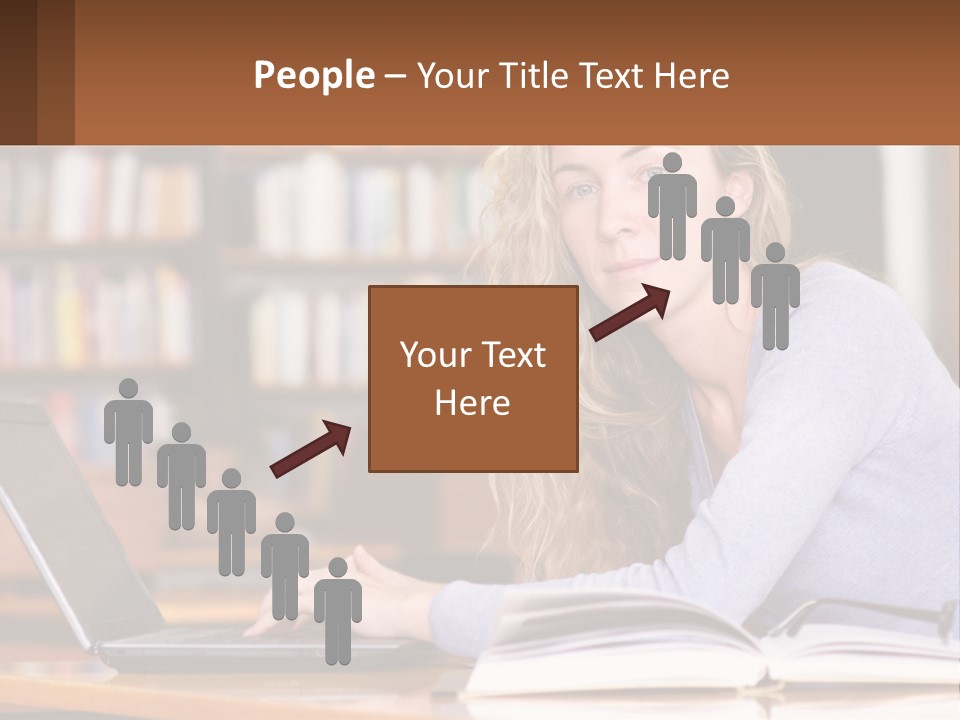 A Woman Sitting At A Table With A Book In Front Of Her PowerPoint Template