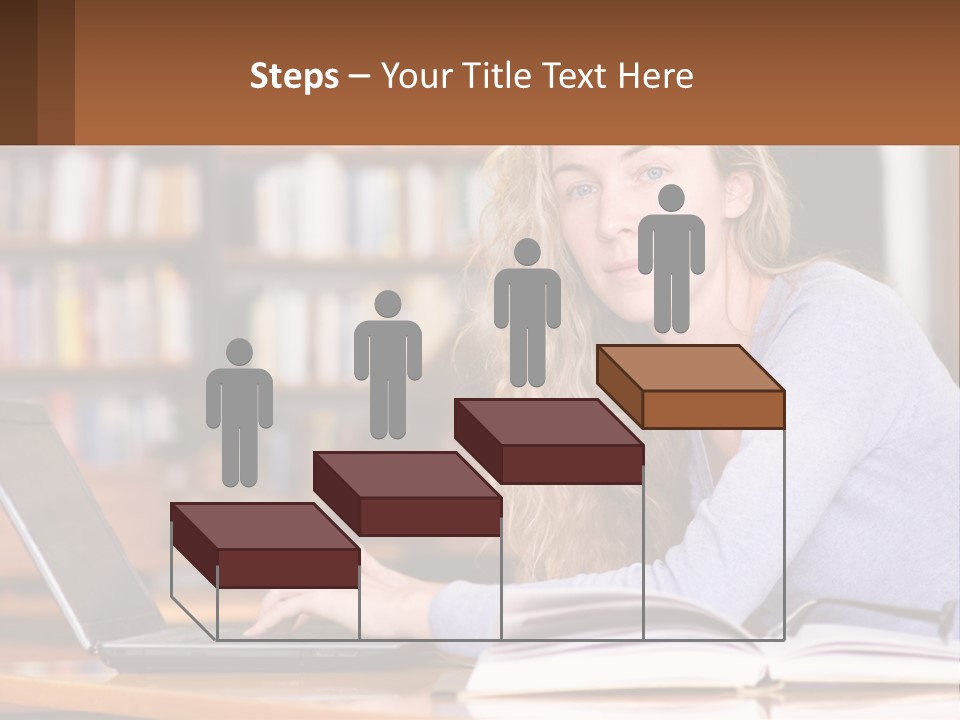 A Woman Sitting At A Table With A Book In Front Of Her PowerPoint Template